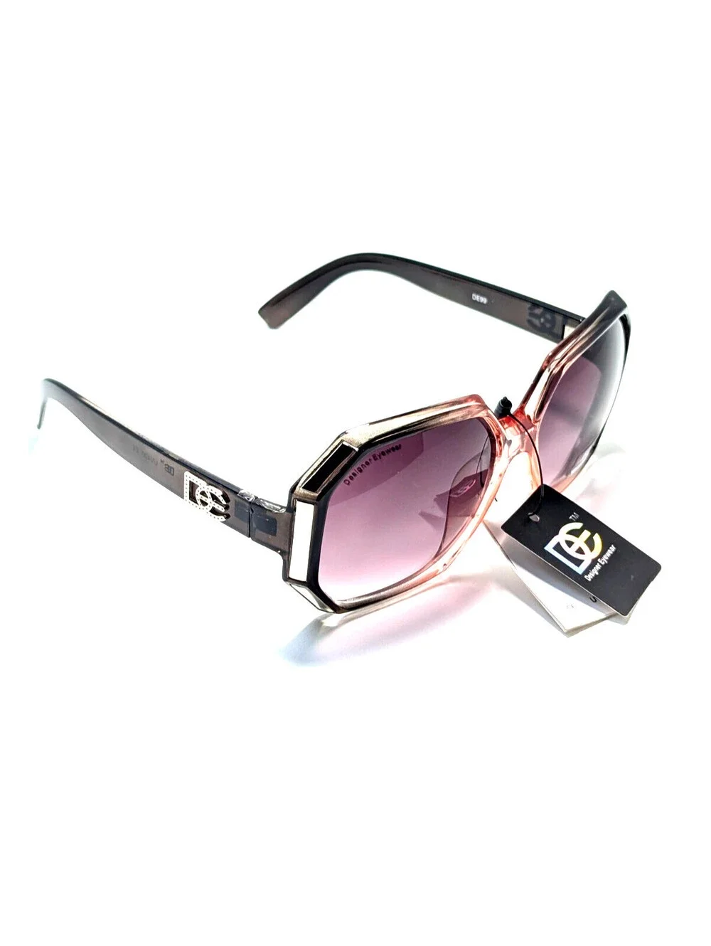 Designer Eyewear DE99 Purple Gradient UV Black Oversized Oval Women’s Sunglasses